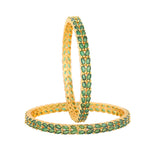 Women's Gold Plated Leafy Designer Bangles with Green American Diamonds