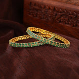 Women's Gold Plated Leafy Designer Bangles with Green American Diamonds