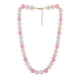 Women's Gold Plated Elegant Single Line Pink and White Pearl Necklace