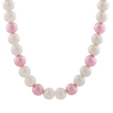 Women's Gold Plated Elegant Single Line Pink and White Pearl Necklace