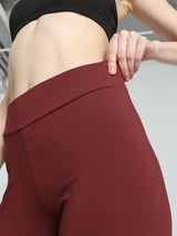 Womens Red Solid Ankle Length Legging