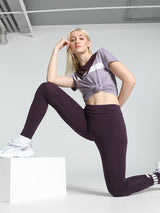 Womens Purple Solid Ankle Length Legging