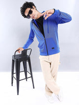 Men's Blue Casual Hood Neck Self-Design Full Sleeves Hoodie