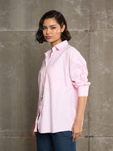 Women's Pink & White Striped Oversized Shirt