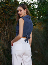 Women's Blue Casual Solid Regular Fit Sleeveless Top