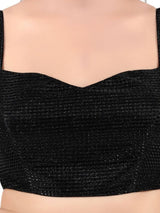 Women's Black Shimmer Padded Back Open Sleeveless Saree Blouse