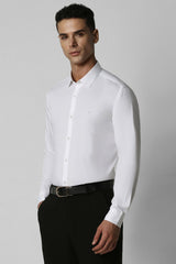 Men's White Party Slim Fit Solid Full Sleeves Shirt