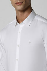 Men's White Party Slim Fit Solid Full Sleeves Shirt