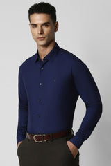 Men's Blue Party Slim Fit Solid Full Sleeves Shirt
