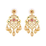 Women's Gold Plated CZ Dangle Earrings with Pearl and Multicolor Crystals