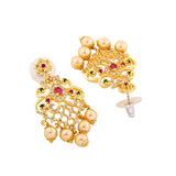 Women's Gold Plated CZ Dangle Earrings with Pearl and Multicolor Crystals