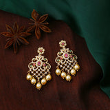 Women's Gold Plated CZ Dangle Earrings with Pearl and Multicolor Crystals