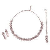 Women's and Girls Elegant Rectangle Shape CZ Studded Gold Plated Choker Necklace Set with Maangtikka