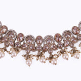 Women's and Girls Splendid Leaf and Paisley Design Pearls Guchha Gold Plated Choker Necklace Set with Maangikka