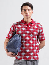 Men's Slim Fit Geometric Polo Collar Tshirt