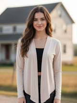 Women's Beige Open Front Lightweight Long Sleeve Casual Cardigan Shrug