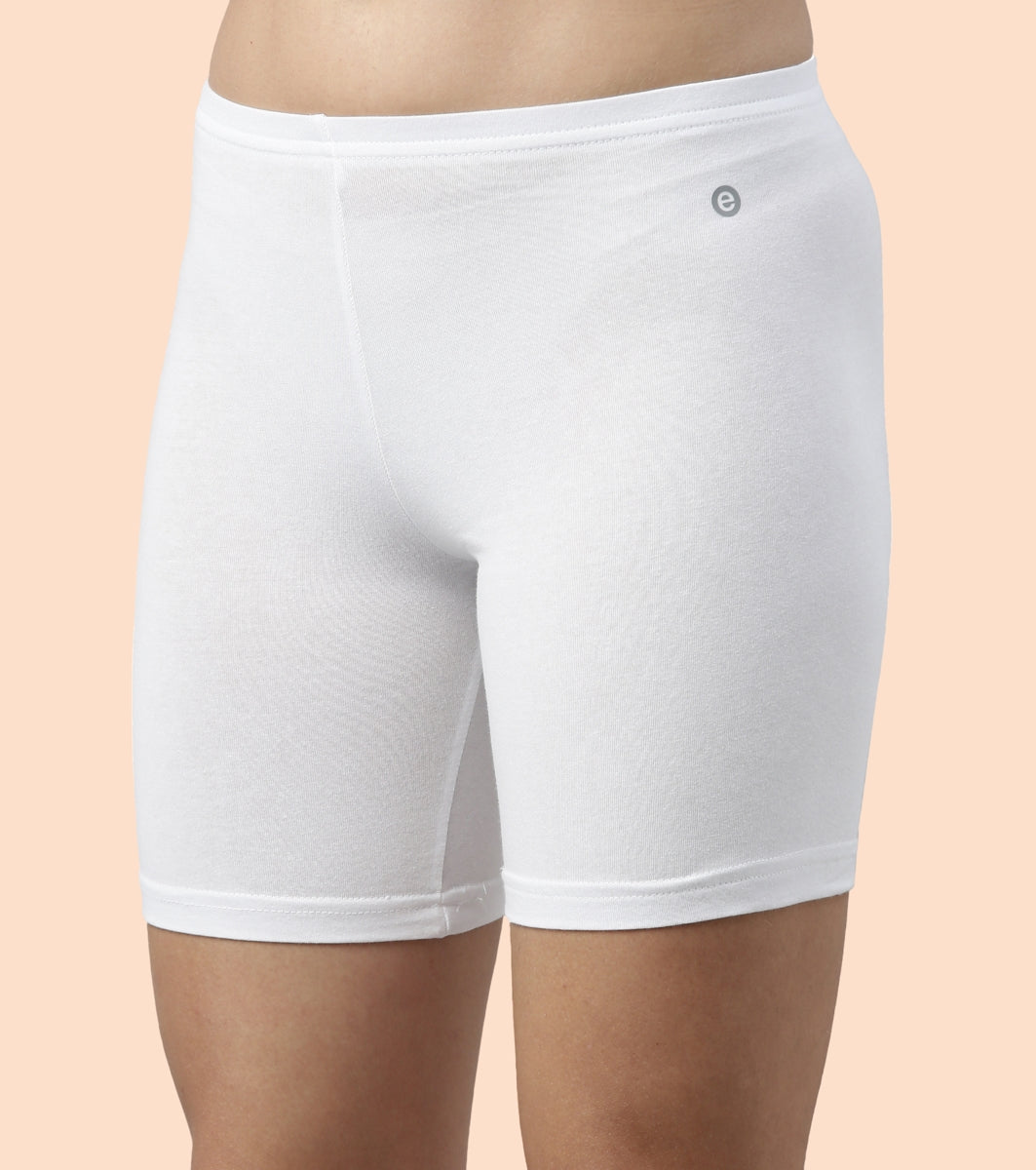 Women's White Training Slim Fit Solid Shorts