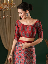 Women's Crepe Red Printed Designer Saree With Blouse Piece
