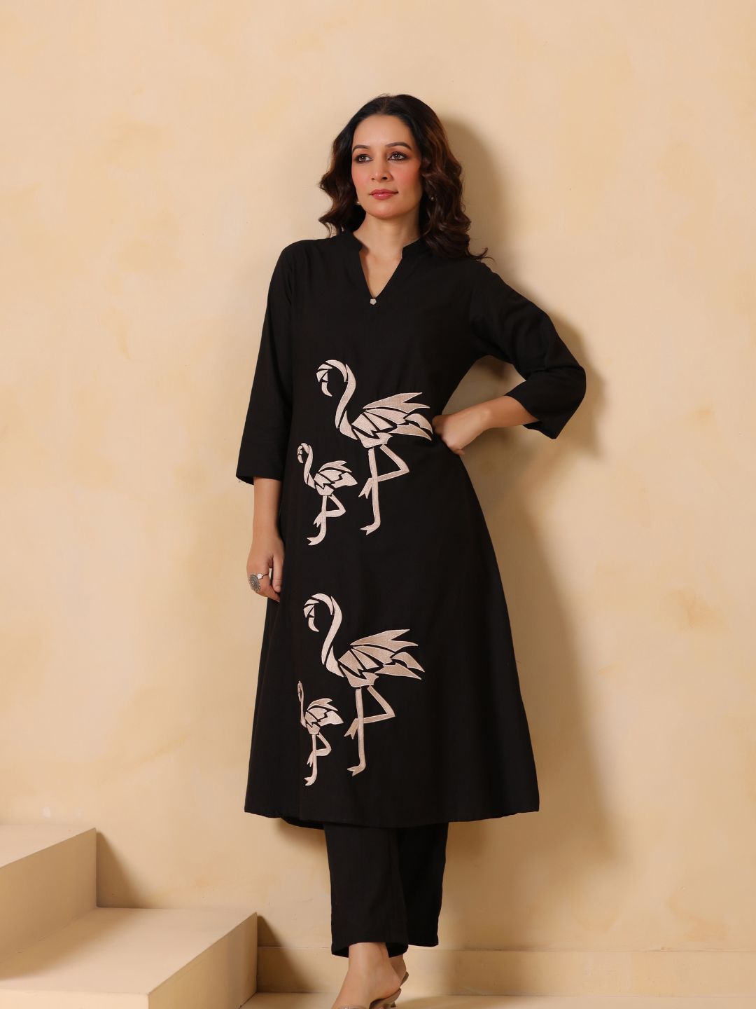 Women's Black Embroidered Cotton Kurta Pant Set