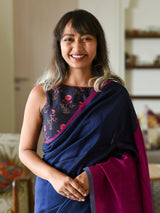 Women's Blue Cotton Blend Saree