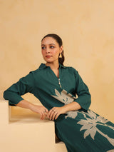 Women's Teal Bloom Statement Floral Kurta Set