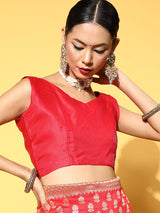 Women's Silk Blend Pink Woven Design Celebrity Saree with Blouse Piece