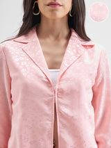 Women's Pink Casual Floral Printed Lapel Collar Blazer With Skirt