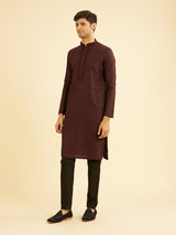 Men's Brown Ethnic Relaxed Fit Embroidered Full Sleeves Kurta Set