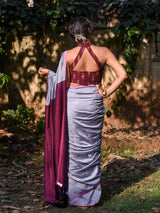 Women's Gray Cotton Blend Saree