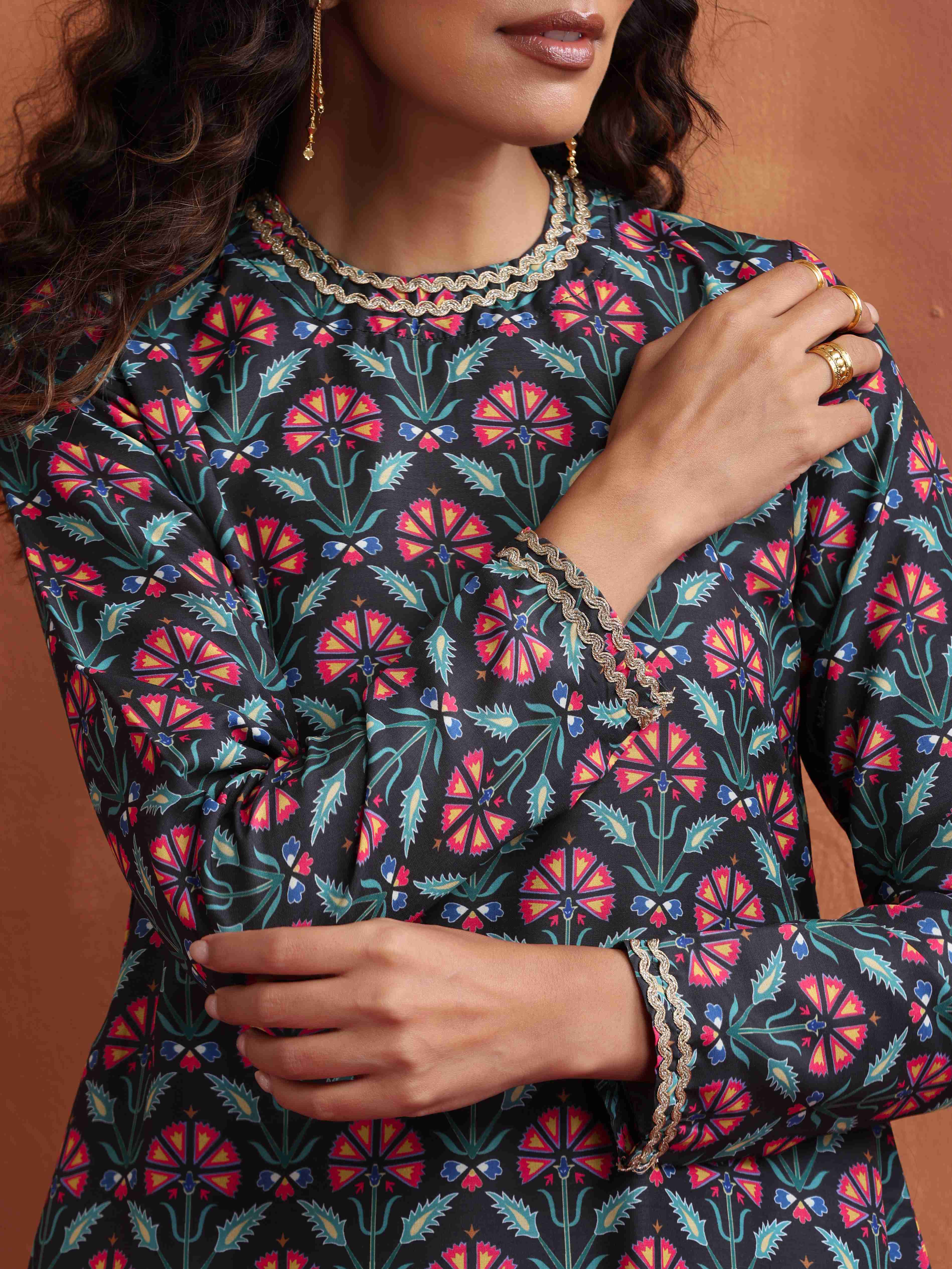 Women's Black Casual Printed Co-ords Set