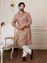 Men's Multicolor Full Sleeves Straight Embroidered Kurta