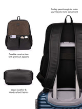 Women's Brown Vegan Leather Finish Casual Backpack - 17.5L