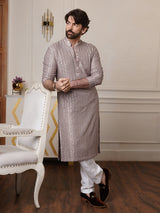 Men's Brown Full Sleeves Straight Kurta