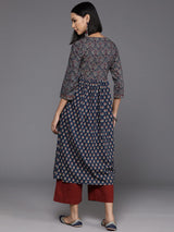 Women's Blue And Maroon Bandez Printed Anarkali Kurta