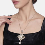 Girls Gold Plated Elegant White Polki Kundan Pendant with Pearl