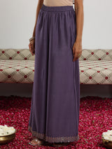 Women's Purple Floral Zari Embroidered Kurta With Palazzo and Printed Dupatta