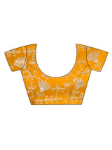 Women's Georgette Yellow Zari Embroidered Designer Saree With Blouse Piece