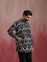 Men's Black Ikat Short Kurta and Trouser Set