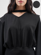 Women's Black Casual V-Neck Top & Jogger Co-Ords Set