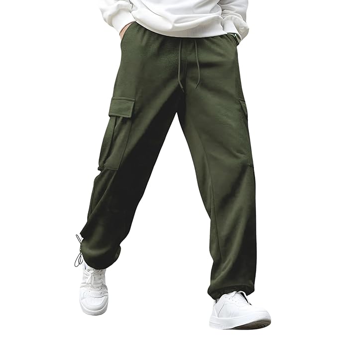 Men's Green Cotton Tapered Knit Solid Jogger