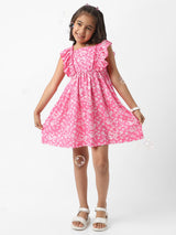 Girls Pink Casual Printed Frock