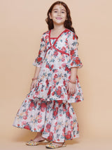 Girls Floral Printed Empire A-Line Kurta with Sharara