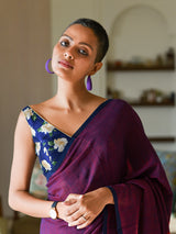 Women's Purple Cotton Blend Saree