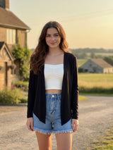 Women's Black Stylish Open Front Long Sleeve Shrug Casual Shrug