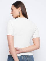 Women's White Casual Regular Fit Solid Half Sleeves Top