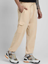 Men's Beige Casual Baggy Fit Solid Cargo