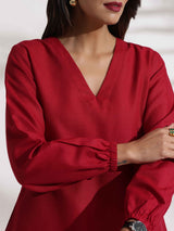Women's Red Slub Co-ord Set
