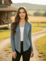 Women's Grey Shrug Stylish Open Front Long Sleeve Shrug