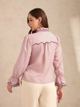 Women's Pink Casual Self-Design Full Sleeves Shirt