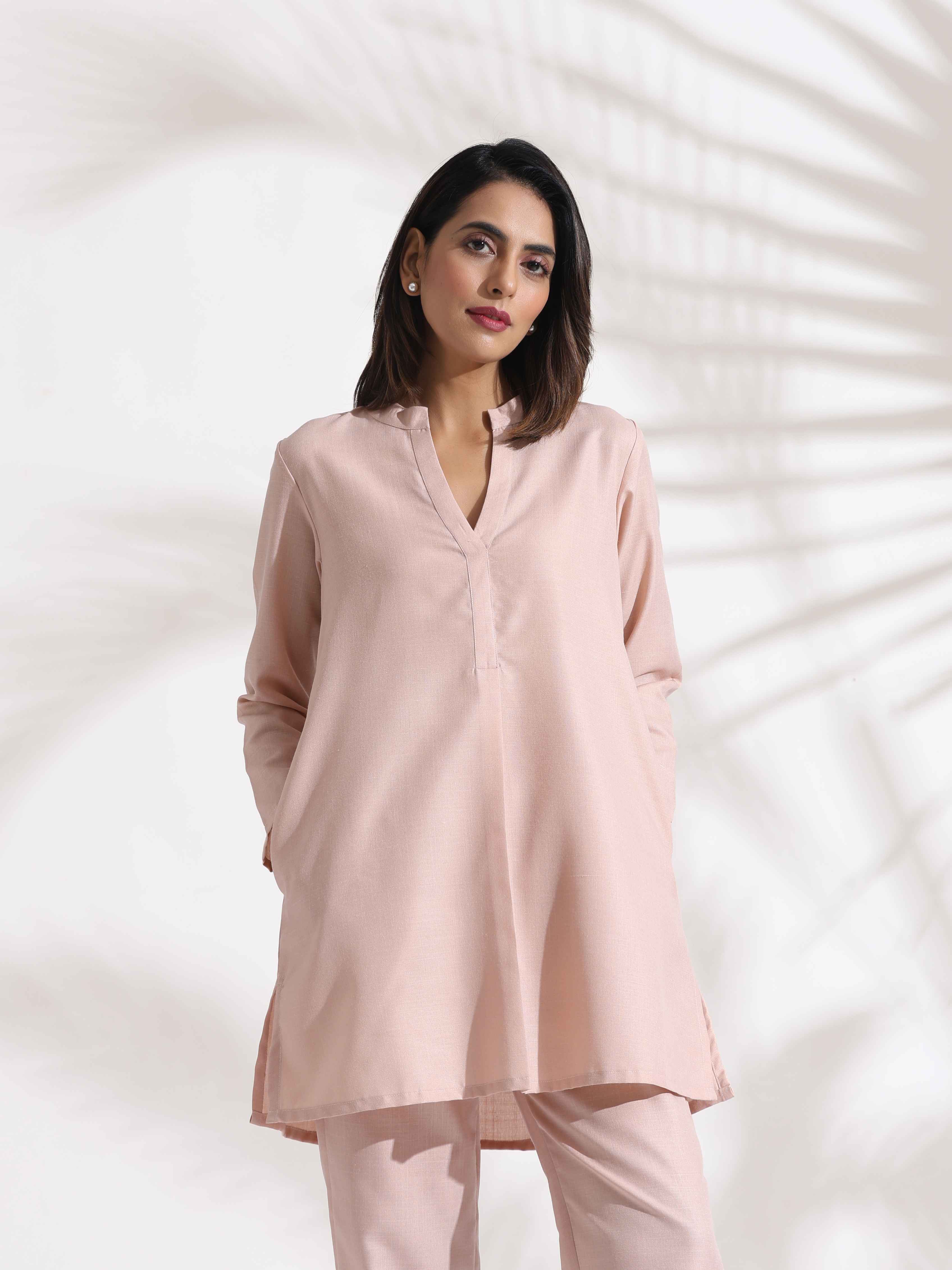 Women's Pink Slub Full Sleeve Top
